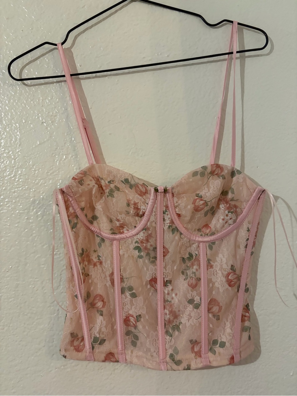 Pretty Garbage Floral Lace Bustier Cami Top - Pink